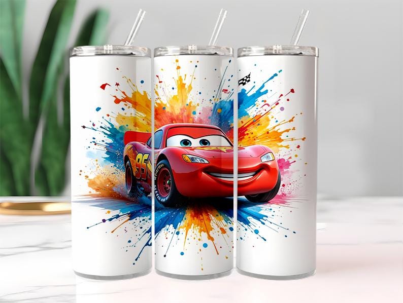 Blixten McQueen Tumbler Wrap PNG | Akvarell Bilar Film Sublimeringsdesign (Digital Nedladdning) bild 1