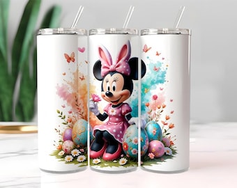 Tumbler Wrap Mouse Girl 20oz Skinny | Roze strik cartoon paaseieren bloemen | Ontwerp sublimatie png-veerbeker downloaden