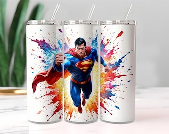 Superman-beker, blauw pak geïsoleerde rode cape Comic Art-mok met rietje