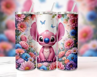 Pink Stitch Floral Tumbler Wrap | 20oz Skinny Sublimation Design (PNG)