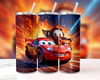 Lightning McQueen Tumbler Wrap PNG | 20oz Cars Movie Watercolor Sublimation Design | Instant Digital Download | High-Res File