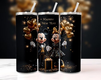 Micky Mouse New Year 20oz Tumbler Wrap | Glitter Balloon Design (Digital Download)