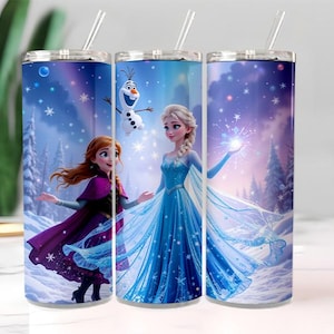 Elsa and Anna Frozen Tumbler Wrap PNG | 20oz Skinny Watercolor Splash | Disney Princess Sublimation Design | Instant Digital Download