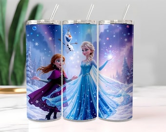 Elsa and Anna Frozen Tumbler Wrap | Watercolor Splash, 20oz Skinny (Digital Download)