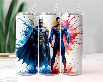 Superheld Duo Tumbler Png, Batman and Spiderman Heroes, Comic Paint Splatter Travel Cup png, Instant download