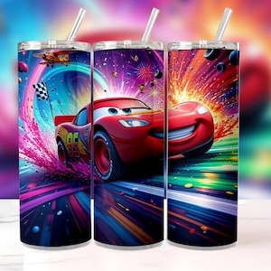 Lightning McQueen Tumbler Wrap PNG | 20oz Watercolor Cars Design | High-Res Sublimation File | Instant Digital Download | Cricut File
