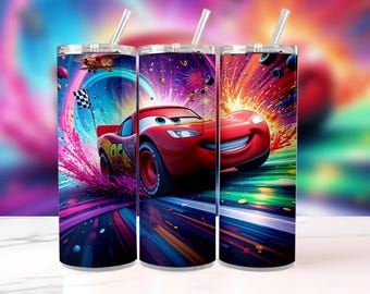 Lightning McQueen Tumbler Wrap PNG | Watercolor Cars 20oz Design (Digital Download)