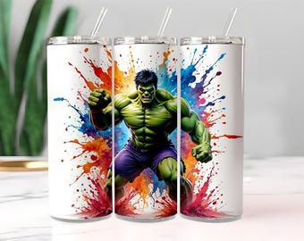 Hulk-beker, gespierde stripheld, verfspatten, aquarel, geïsoleerd (20 oz)