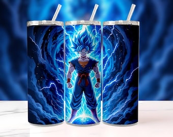Super Saiyan 20oz Wrap PNG | Anime Sublimation Design | Blue Energy Skinny Wrap | Digital Download | Anime Character Cup Skin
