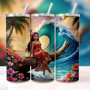 Moana Tumbler Wrap PNG 20oz | Watercolor Disney Princess Sublimation Design | High-Res Digital Download | Instant PNG File