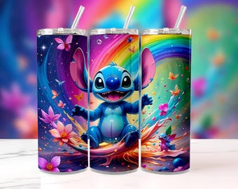 Stitch Tumbler Wrap PNG | 59 cl tunn akvarell Disney-design | Högupplöst sublimeringsfil | Omedelbar digital nedladdning