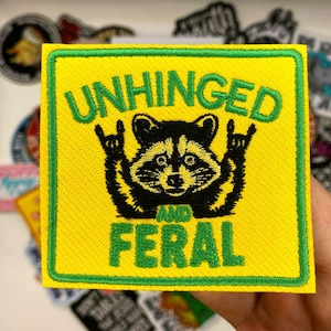 Unhinged and Feral Raccoon Patch – Funny Animal Embroidered Patch, Iron On Sew On Chaotic Meme Badge for Jacket Backpack Vest