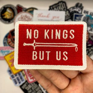 No Kings But Us Patch – Red Sword Embroidered Patch, Fantasy Medieval Iron On Sew On Badge, Gothic Punk Rebel Jacket Backpack Patch