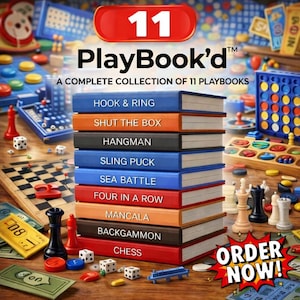 11 PlayBook'd Board Games STL Bundle | 3D Printable Book Games | Hangman, Chess, Mancala, Backgammon, Slinkpuck | Digital Download