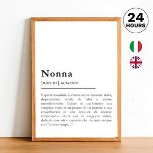 Poster definition Grandma dictionary funny, nice, family, professions, friends, PDF to download printable, Italian English