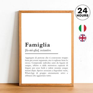 Poster definition Family dictionary funny, nice, family, professions, friends, PDF to download printable, Italian English