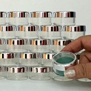 Beauty Lip Balm Containers Empty Small Plastic Cosmetic Eyeshadow Jars 10 Gram 10 Ml Silver Trim Acrylic Lid (25 Jars) 3011-25