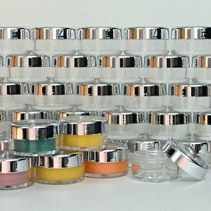 Beauty Lip Balm Containers Empty Small Plastic Cosmetic Pigment Jars 10 Gram 10 Ml Silver Trim Acrylic Lid (5 Jars) 3011-5