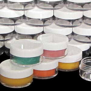 10 Gram Cosmetic Makeup Jars Plastic Beauty Eyeshadow Glitter Containers Lip Balm Pot White Lids (25 Jars) 5066-25