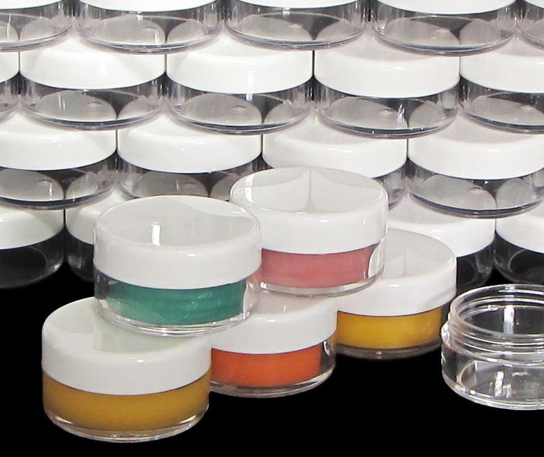 10 Gram Cosmetic Makeup Jars Plastic Beauty Eyeshadow Glitter Containers Lip Balm Pot White Lids (25 Jars) 5066-25