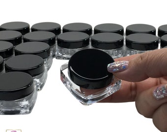 Cosmetic Jars Thick Wall Square Plastic Beauty & Craft Containers 10 Gram 10 Ml Black Lids (50 Jars) 3088-50