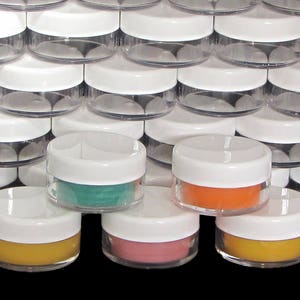 10 Gram Cosmetic Makeup Jars Plastic Beauty Eyeshadow Glitter Containers Lip Balm Pot White Lids (25 Jars) 5066-25