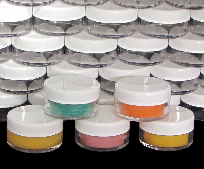 10 Gram Cosmetic Makeup Jars Plastic Beauty Eyeshadow Glitter Containers Lip Balm Pot White Lids (25 Jars) 5066-25