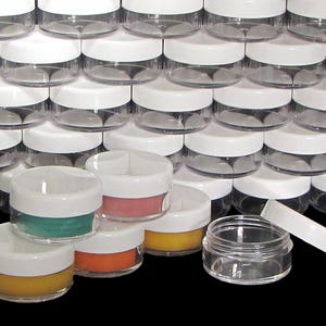 10 Gram Cosmetic Makeup Jars Plastic Beauty Eyeshadow Glitter Containers Lip Balm Pot White Lids (25 Jars) 5066-25