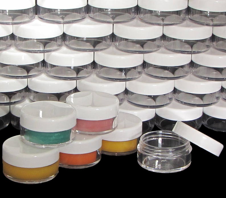 10 Gram Cosmetic Makeup Jars Plastic Beauty Eyeshadow Glitter Containers Lip Balm Pot White Lids (25 Jars) 5066-25