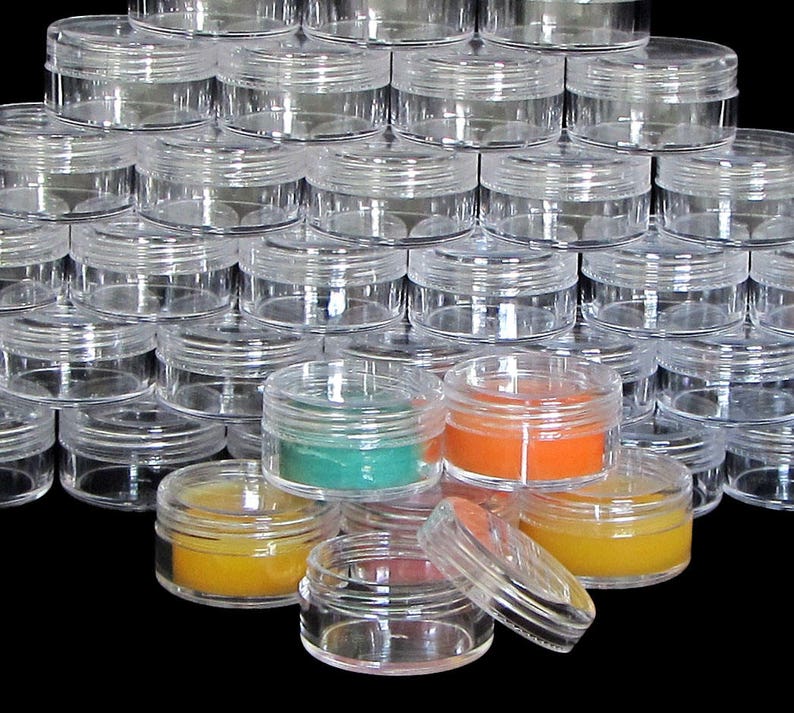 Lip Balm Beauty Containers Plastic Cosmetic Jars Empty DIY Makeup Packaging  10 Gram Clear Lids (25 Jars) 5067-25