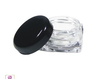 Beauty Containers Plastic Thick Wall Square Cosmetic Jars Lip Balm Eyeshadow Pot 5 ml Gram Black Cap (25 Jars) | 3038-25