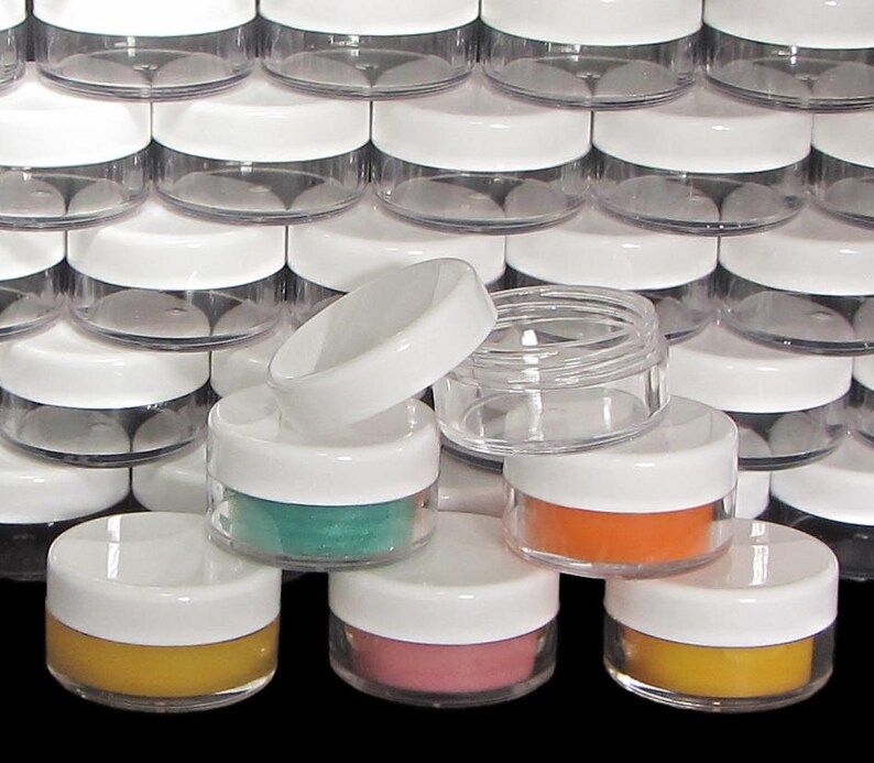 10 Gram Cosmetic Makeup Jars Plastic Beauty Eyeshadow Glitter Containers Lip Balm Pot White Lids (25 Jars) 5066-25