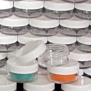 10 Gram Cosmetic Makeup Jars Plastic Beauty Eyeshadow Glitter Containers Lip Balm Pot White Lids (25 Jars) 5066-25
