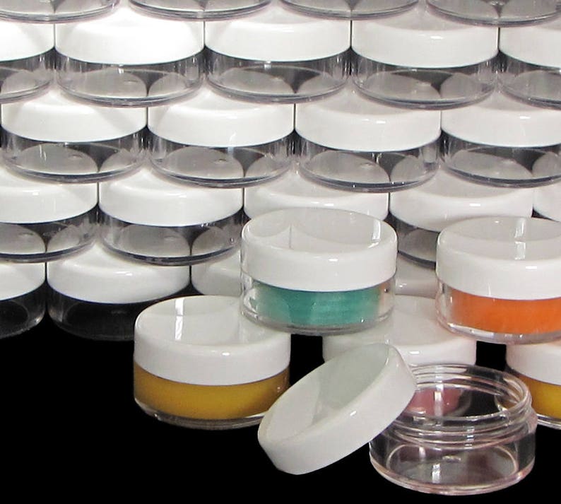 10 Gram Cosmetic Makeup Jars Plastic Beauty Eyeshadow Glitter Containers Lip Balm Pot White Lids (25 Jars) 5066-25