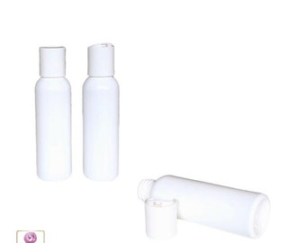 Plastic Bottles PET Refillable Cosmo Roud Bottles with Disc Top Caps 2 oz White (5 Bottles) 9772DW-5