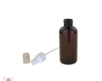 Small Mini Plastic Spray Pump Bottles PET White Sprayer with Overcap 4 oz. Amber (25 Bottles) 9724SW-25