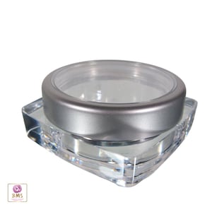 Cosmetic Jars Square Plastic Thick Wall Empty Beauty Containers Pot 15 Gram 15 Ml Silver Trim Window Cap (25 Jars) 3083-25