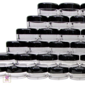 Makeup Containers Empty Small Sample Cosmetic Jars Plastic Lip Balm Eye Shadow Pots 5 Gram Black Lids (5 Jars) | 5017-5