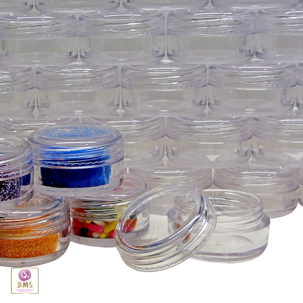 Small Cosmetic Jars Plastic Empty Makeup Sample Beauty Containers Lip Balm Pot 5 Gram Clear Cap (100 Jars) | 5014-100