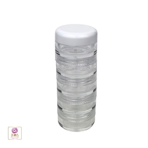 May include: A stackable, clear plastic container with a white lid. The container is composed of several individual, transparent compartments, ideal for storing small items. The design is simple and functional, suitable for travel or organizing small objects.