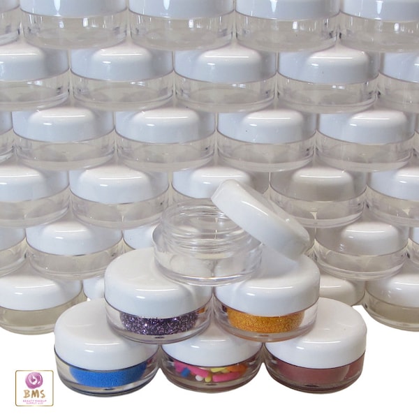 Cosmetic Jars Empty Plastic Lip Balm Beauty Craft Nail Container Makeup Packaging 5 Gram Ml White Lid (50 Jars) | 5033-50