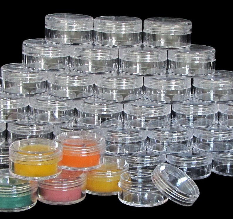 Lip Balm Beauty Containers Plastic Cosmetic Jars Empty DIY Makeup Packaging  10 Gram Clear Lids (25 Jars) 5067-25
