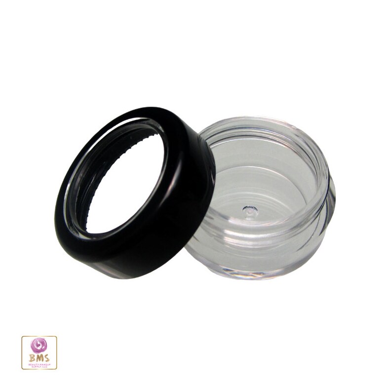 Cosmetic Sample Jars Empty Plastic Beauty Lip Balm Containers 5 Gram Black Trim Acrylic Lids 50 Jars 5015-50 image 1