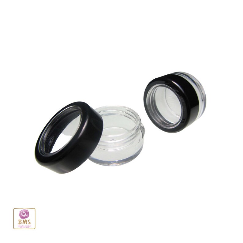 Cosmetic Sample Jars Empty Plastic Beauty Lip Balm Containers 5 Gram Black Trim Acrylic Lids 50 Jars 5015-50 image 3