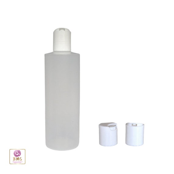 Small Plastic Bottles LDPE Cylinder 8 oz. Natural Bottle w/ White Disc Top  (5 Bottles) 9728DW-5
