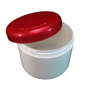 Plastic Cosmetic Jars Beauty Containers 7.5 oz. Pearl White Body w/ Lined Red Cap (2 Jars) 9325-2