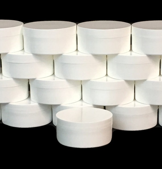 Plastic Cosmetic Containers Low Profile Wide Mouth White Jars 2 Oz. White  Cap W/ Pressure Sensitive Liner 35 Jars 9333-35 