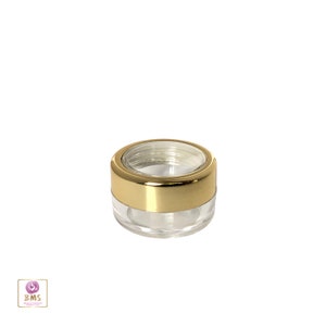 Cosmetic Sample Jars Empty Plastic Beauty Lip Balm Round Container with Gold Trim Acrylic Lid 5 Gram (5 Jars) 3050-5