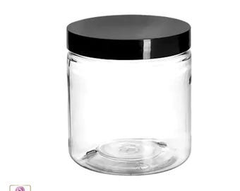 Cosmetic Jars Clear Plastic PET Straight Sided Beauty Containers 8 oz. Black Lid (2 Jars) 9362-2
