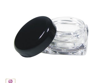 Beauty Containers Plastic Thick Wall Square Cosmetic Jars Lip Balm Eyeshadow Pot 5 Ml Gram Black Lids (5 Jars) | 3038-5